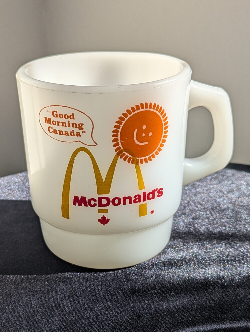 Vintage McDonalds "Good Morning Canada" Promotional Anchor Hocking Milkglass Mug